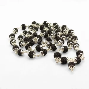 5 Mukhi Rudraksha Silver Mala with 54 Beads (Unisex)